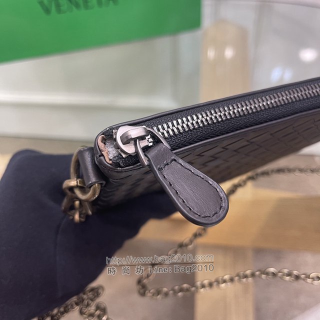 Bottega veneta高端女包 98036黑色 寶緹嘉薄款鏈條包 BV經典款胎牛皮手工編織鏈條女包  gxz1342